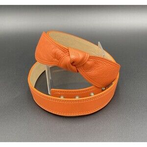 Dimensions By WCM D563 Orange Italian Leather Knot Belt Wide Waist Large